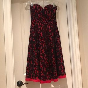 Strapless Red and Black Lace Dress